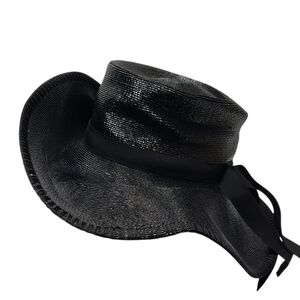 Dachettes Sun Hat Women's Shiny Black  Floppy Boho Beach Summer Vintage